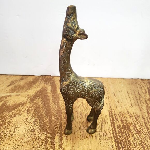 Vintage Gatco Solid Brass Heavy Pair Giraffe Mother and Baby Figurines Patina - Picture 8 of 13
